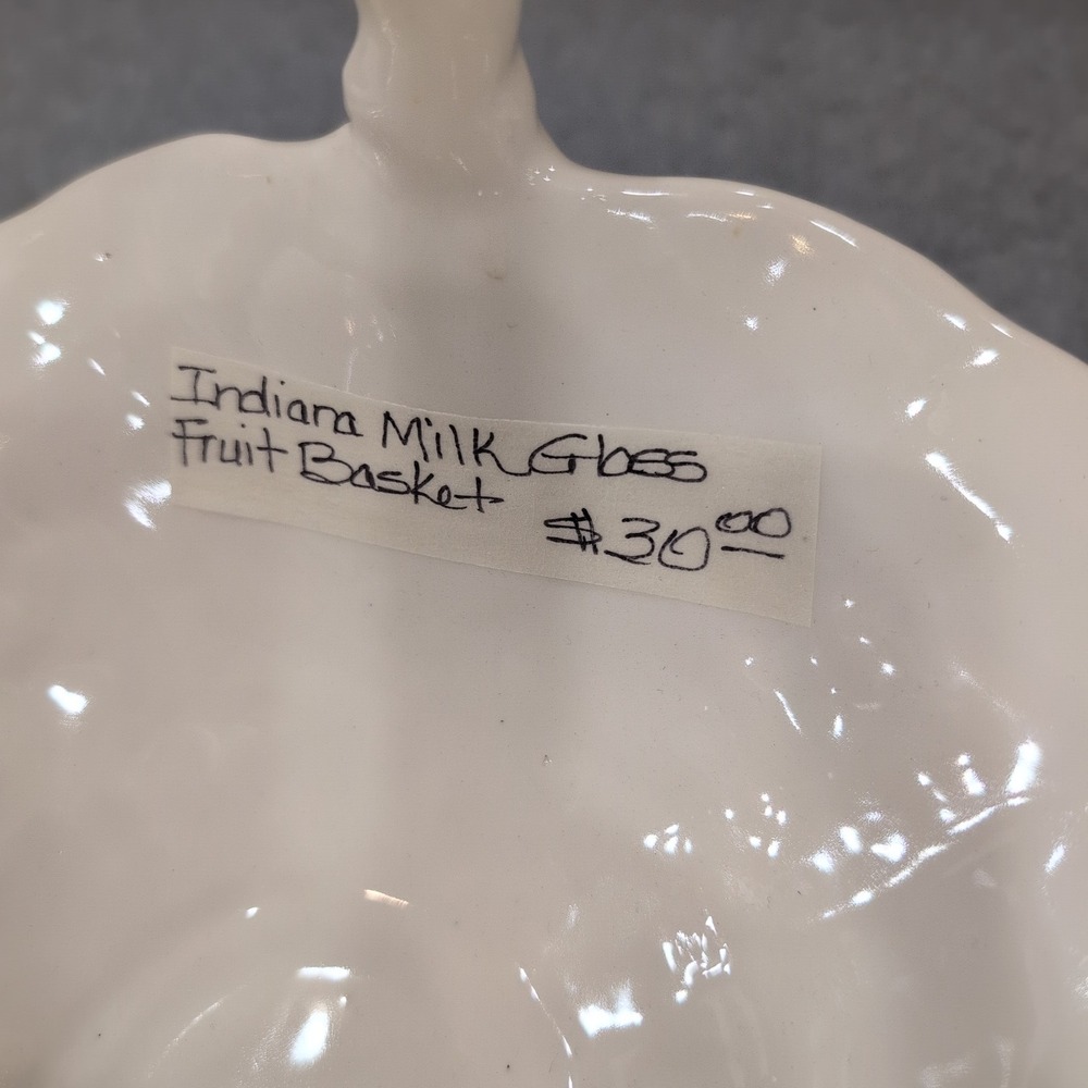 Indiana Glass White Milk Glass Fruit Basket Twisted Handle Harvest Grapes Bowl - Picture 8 of 8